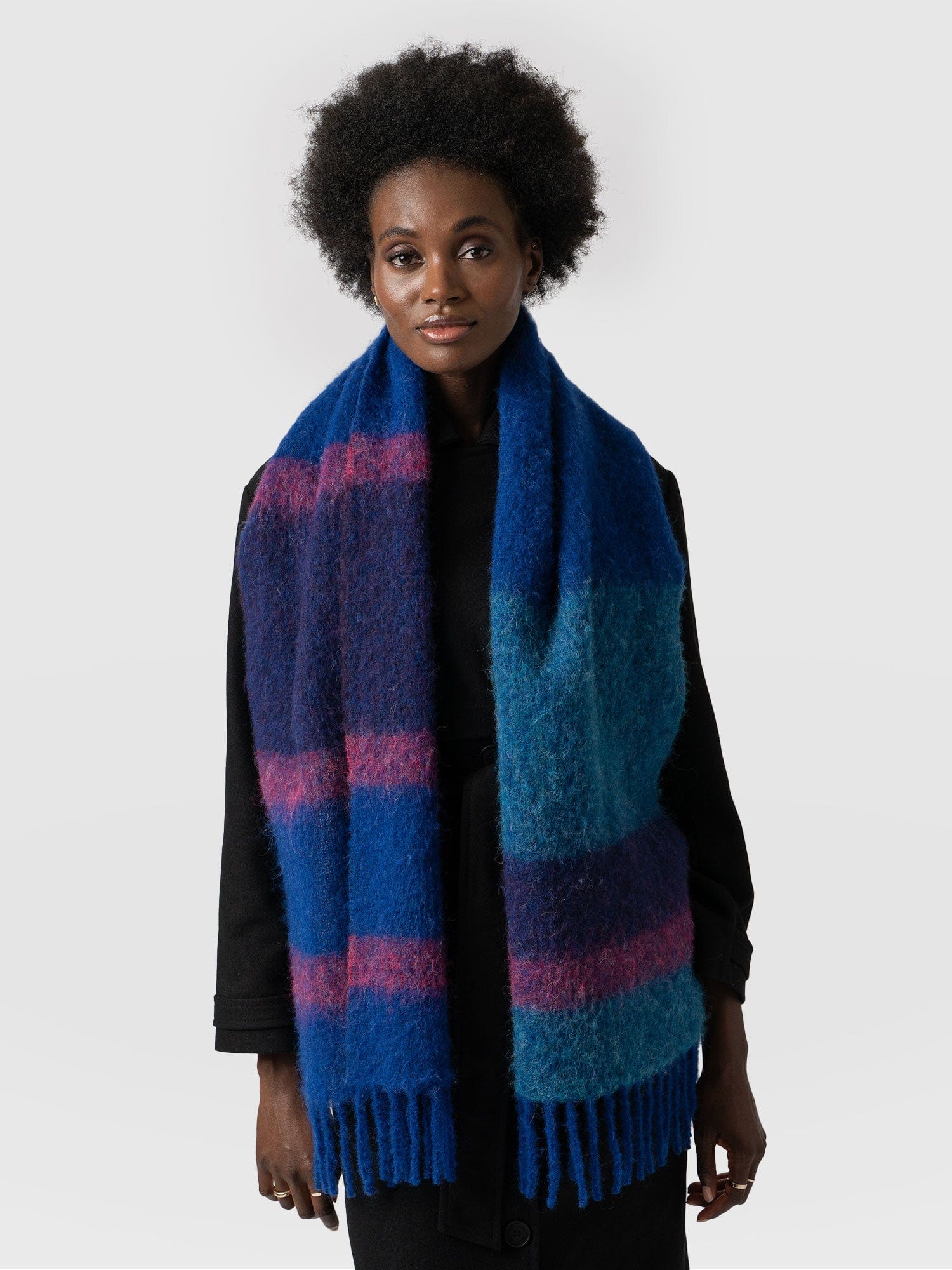 Gwen Stripe Scarf Blue - Women's Scarves | Saint + Sofia® UK